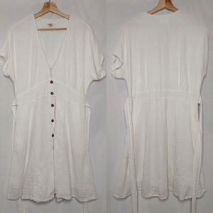 Marine Layer Camila Dress Lined Pockets Tie Back Cap Sleeve Button XL White